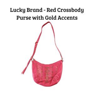 Lucky Brand Red Leather Crossbody Bag w/ Gold Stud Details